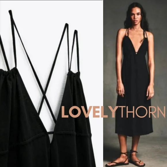 ZARA // black strappy plunge open back goddess midi dress - Picture 14 of 16